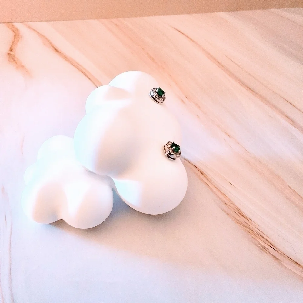 Emerald & White Topaz Sterling Silver Halo Stud Earrings